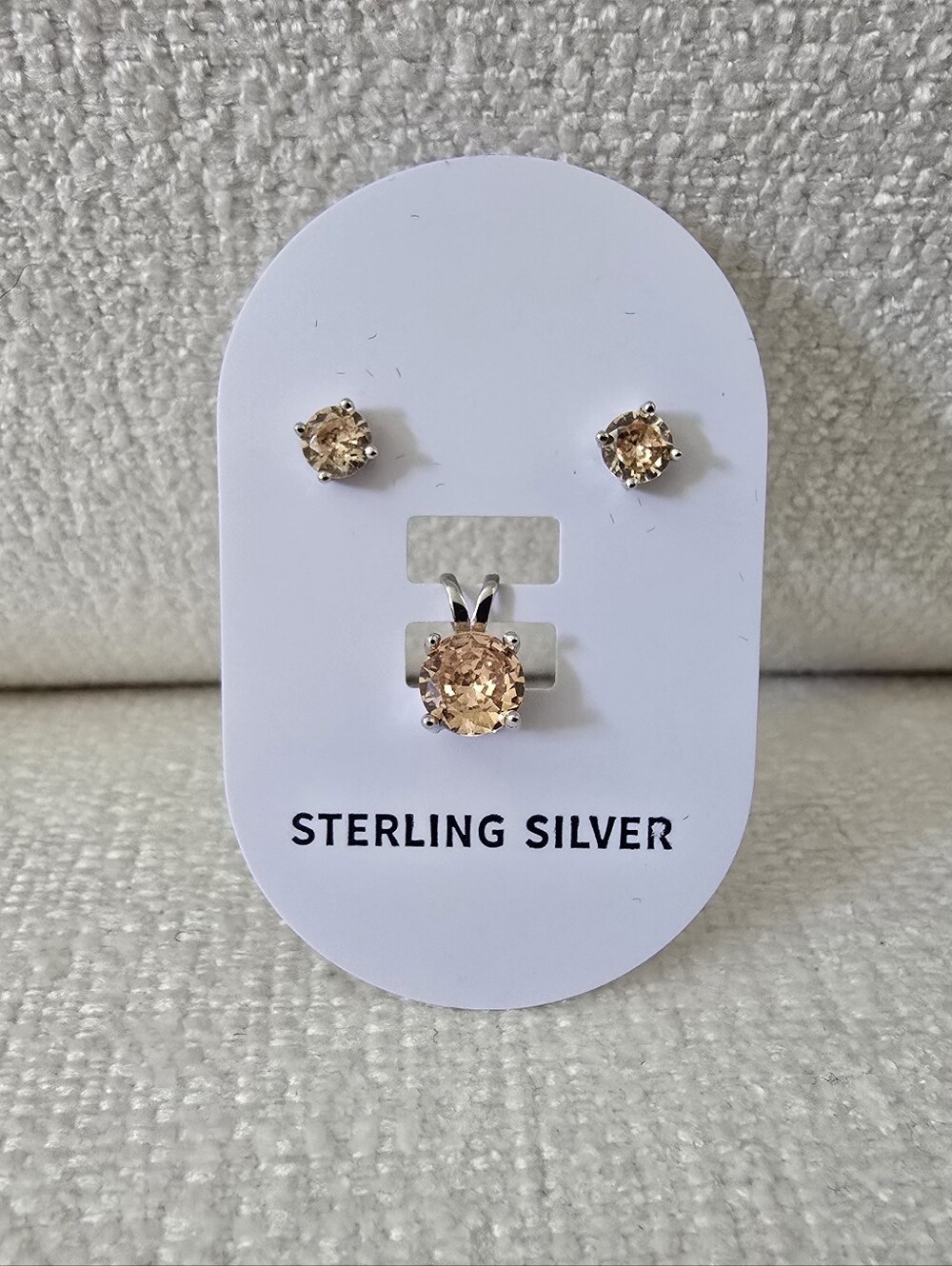Sterling Silver Citrine CZ Stud Earrings and Pendant Set